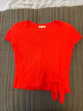 Madewell Bright Red Short Sleeve Wrap Too